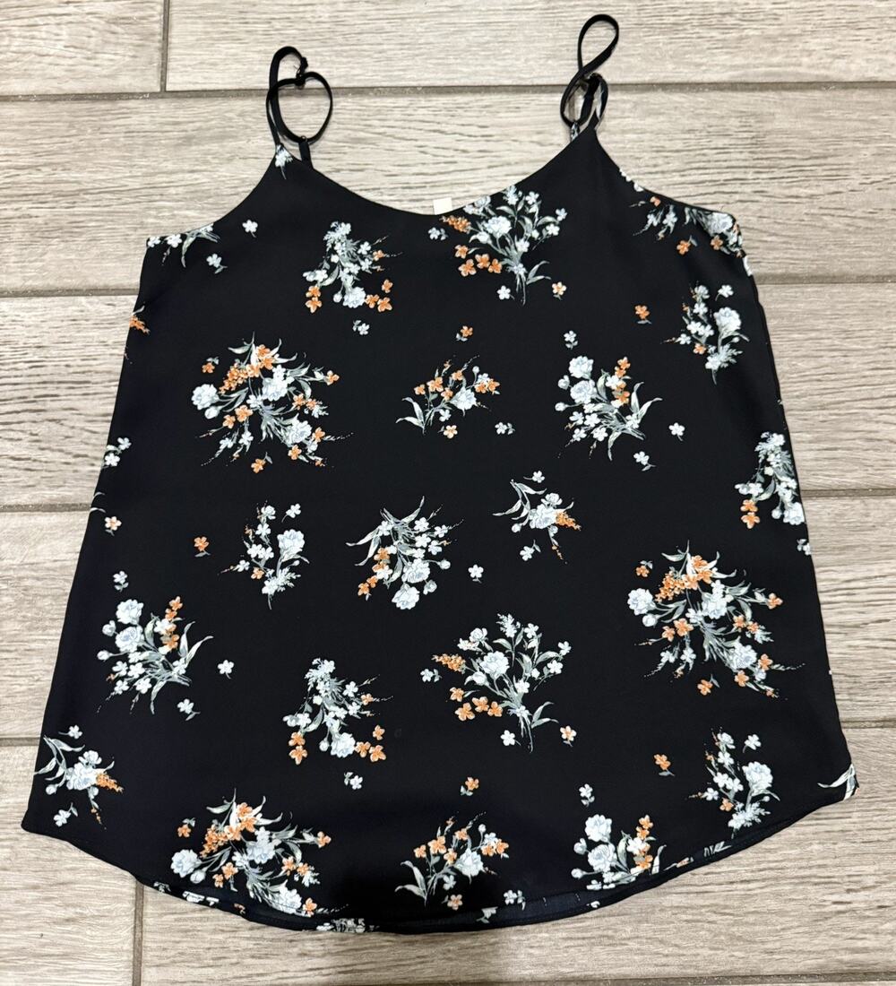 Pink Republic Womens Black Floral Chiffon Camisole V-Neck Tank Top Medium